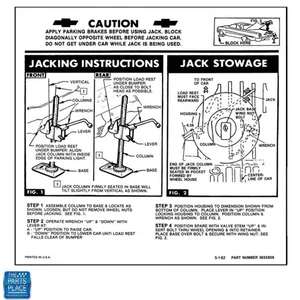 1963 Impala Sedan Hardtop Jack Stowage & Jacking Instructions DC0783 3825808 - Picture 1 of 1