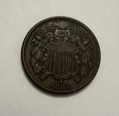 1864 Two Cent Piece 2C FULL MOTTO Ungraded Civil War Date US Copper Coin - Image 1 of 2