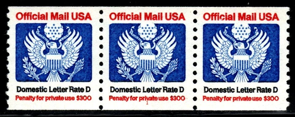 Stamp USA Official Mail - D rate Eagle- plate #1 coil strips of three - SC#O139 - Image 1 of 1