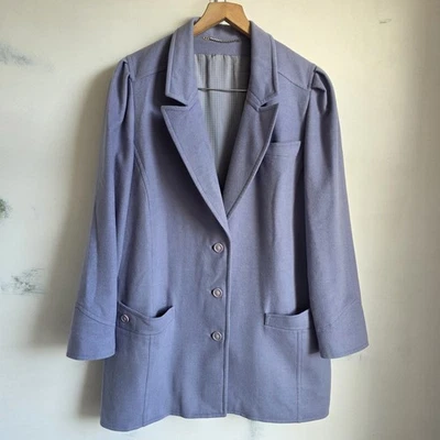 Vintage Walbusch Detlev Albers Coat 16 Lambswool Angora Lilac Periwinkle 80s 90s - Image 1 of 4