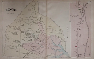 1884 Plat Map ~ Town of Danvers, Essex Co., Ma / North Peabody & View on Reverse - Image 1 of 4