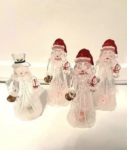 VTG Clear Frosted LED Light Up Plastic Santa And Snowmen Set, 4PC Set - Picture 1 of 7