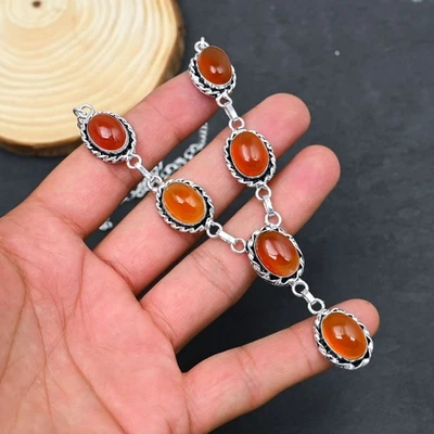 Corniola Gemma Artigianale 925 Argento Sterling Gioielli Collana Con - Immagine 1 di 4