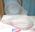 PAIR VINTAGE CLEAR GLASS SCALLOPED EDGE SEA SHELL SHAPED NUT CANDY SERVING DISHS