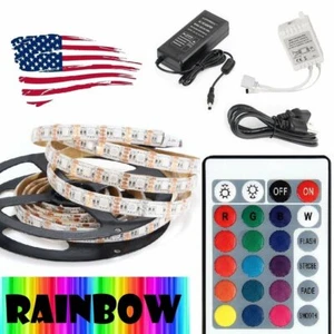 16ft 150/300 LED Waterproof Strip Light 24 Key Remote 5M RGB 5050 12V Full Kit - Picture 1 of 9