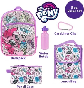 5 Piece My Little Pony School Backpack Lunch Box Set Girls Pink Book Bag SET NEW - Picture 1 of 7