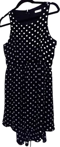 Everly Retro Fit & Flare Dress Black White Polka Dot Sleeveless Hi-Low skirt L - Picture 1 of 10