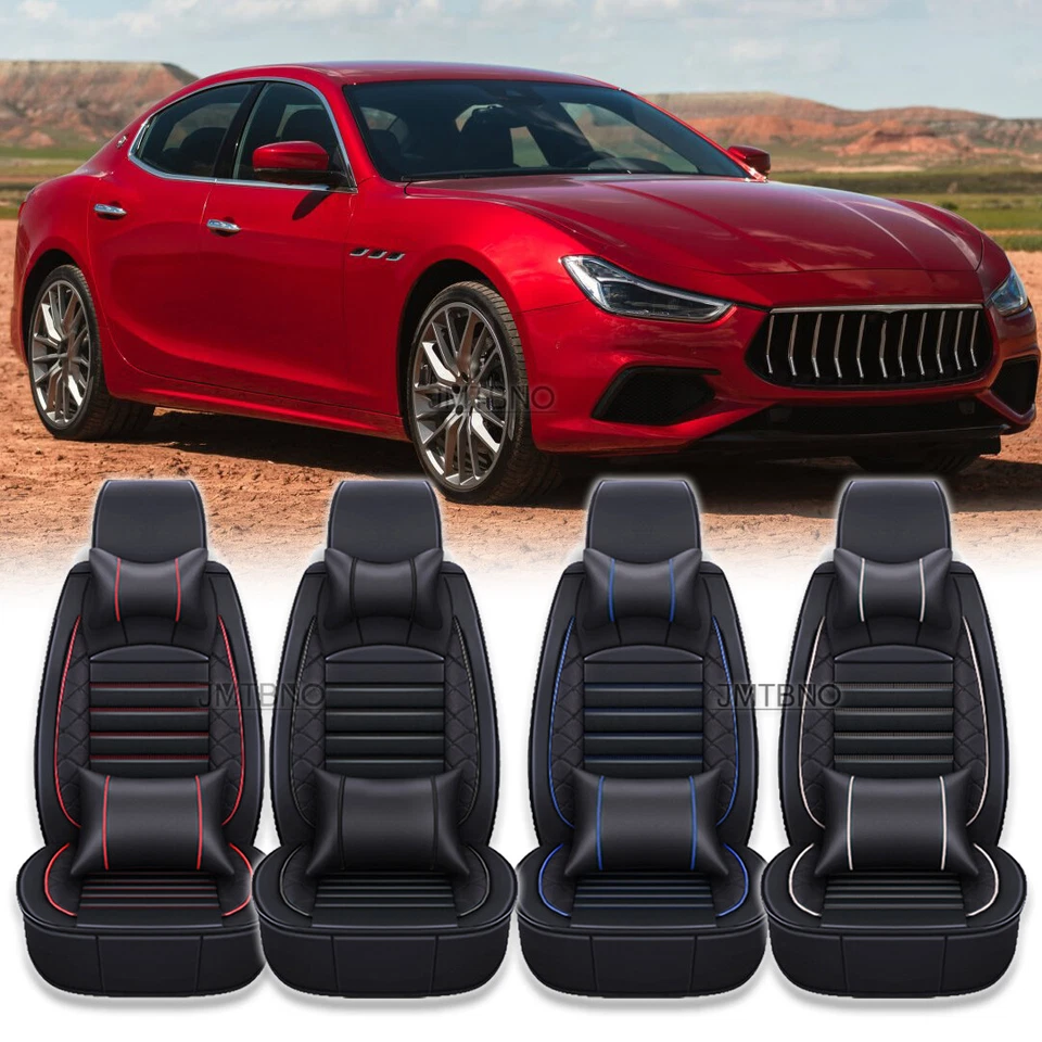 Full Car Seat Covers 2/5-Seats Luxury PU Leather w/ Pillows For Maserati Ghibli - Image 1 of 4