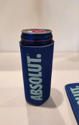 NEW 2 Pack ABSOLUT Vodka Koozie  Slim Can Blue Tall Neoprene Insulation 2.25"  - Image 1 of 3