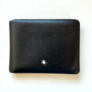 Mont Blanc Auténtico Cuero Doble Cartera con Compartimento para Billetes Estuche para Tarjetas - Imagen 1 de 10