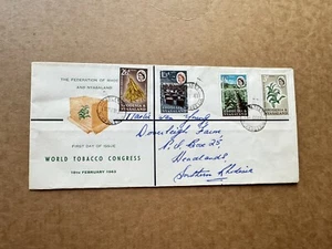 Rhodesia 1963 FDC (75)  +World Tobacco Congress #184-7 +Cigar Box Cachet(A) +RRR - Picture 1 of 2