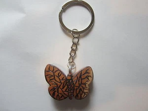 ONE OF A KIND HOMEMADE CHERRY WOOD BUTTERFLY KEY CHAIN - Picture 1 of 5