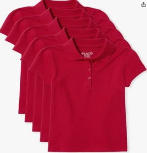 The Children’s Place Girls Short Sleeve Pique Polo 5-Pack - Red - Medium 7/8 - Picture 1 of 3