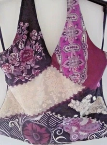 Holiday wear Silk Black/Pink/Cream Floral Halterneck Top sz12 - Picture 1 of 3