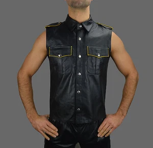 Lederhemd mit Gelben Biesen Leather shirt,Chemise Cuir,Napa Leder Hemd XL - Picture 1 of 3