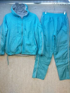 CS SIGNATURE Womens M petite NYLON Zip REVERSIBLE Hooded JACKET & Pants Lt Blue - Picture 1 of 7