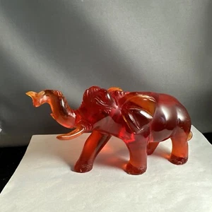 Chinese Red Cherry Color Acrylic Carved Elephant Statue Figurine - Picture 1 of 19