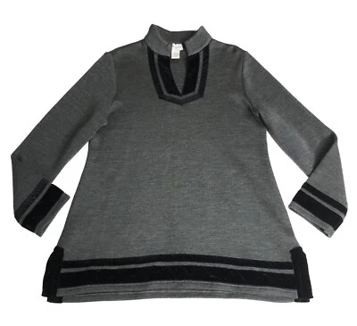 Soft Surroundings Sweater Womens Large Gray Runway Tunic Wool Blend Velvet Trim - Image 1 of 4