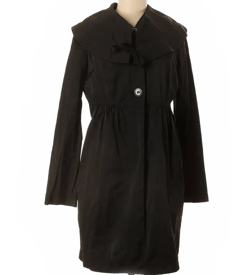 Black Duster Gorp Core Overcoat Womens L Unlined Knee Length  Packable Pockets - Image 1 of 4