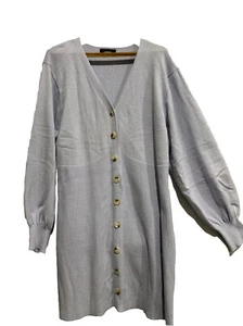 Vestido midi tejido sidra botón delantero talla grande 4XL acanalado lavanda elástico - Imagen 1 de 8