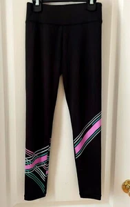 Justice Active Black Leggings with Stripes Size 12 So Cute - Picture 1 of 3