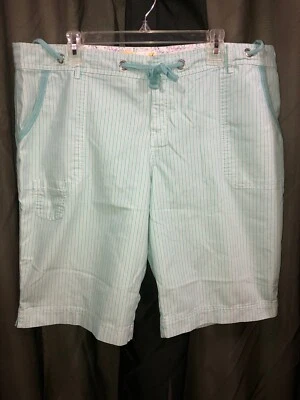 PANTALONES CORTOS ELÁSTICOS PARA CAMINAR BERMUDA A RAYAS AZULES Y BLANCAS IMPERMEABLES PARA MUJER TALLA 12 Foto 1 de 4