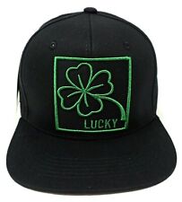 LUCKY Snapback Cap Hat Four Leaf Clover Good Luck Adult OSFM Black NWT