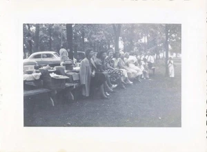 VTG Photo Family Outdoor Picnic Men Women Children Antique Cars Smoking Park - Picture 1 of 1