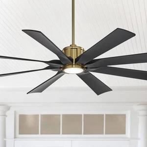 60" Defender Modern Indoor Outdoor Ceiling Fan with LED Light Remote Brass Black - Picture 1 of 10