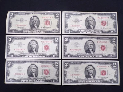 TWO DOLLAR FEDERAL RESERVE NOTE LOT (6) UNITED STATES SERIES 1963 $2 BILLS - Image 1 of 4