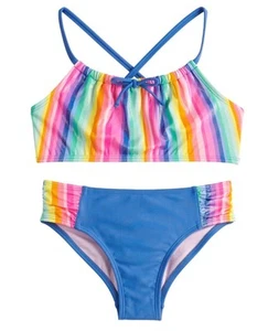 SO Girls XS 4 / 5 Candy Stripes Bikini Top And Bottoms Swimsuit Set UPF 50+ New - Picture 1 of 4