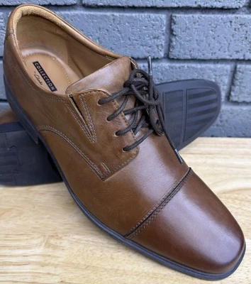 CLARKS TILDEN Dark Tan Leather Cap Toe Oxford Dress Shoe Men’s Size 11.5 - Image 1 of 4