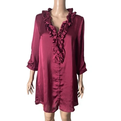 Blusa de lapislázuli para mujer grande roja borgoña con volantes botón delantero nueva  Foto 1 de 4