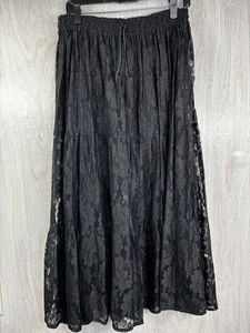 Passports Pier 1 Black Lace Boho Peasant Maxi Skirt Size Med Lined Romantic Goth - Picture 1 of 6