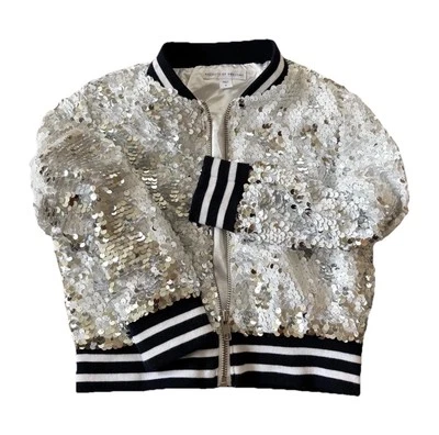 Rockets of Awesome Unisex Girls Zip Up Jacket Silver Sequin Lined size 4 Unisex - Image 1 of 4