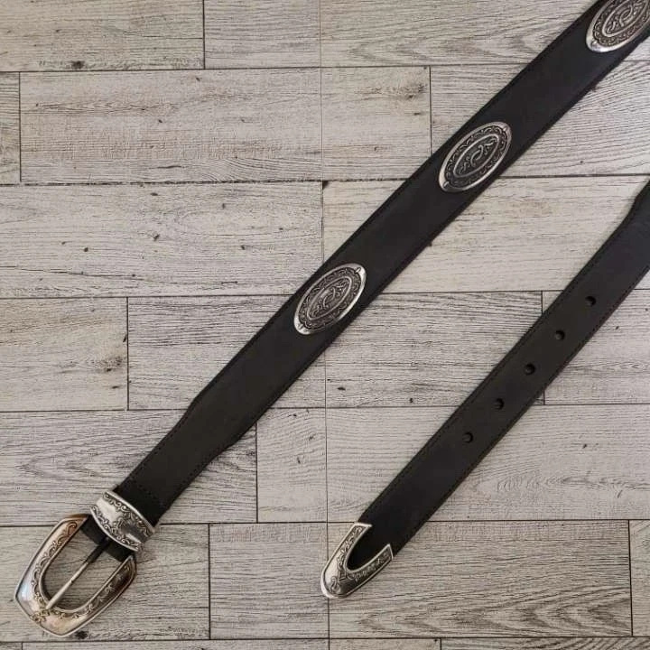 Cinturón Vaquera Vintage Western Gris Cuero Nobuck Rodeo Concho Para Mujer Talla M Foto 1 de 4
