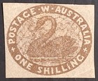 1855 Western Australia 1/- Grey Brown Imperf Swan Stamp Mint No Gum Cat £800.00.