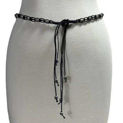 Boho Braided Black String Beaded Tassel Belt Womens Long Macrame Tribal Ethnic - Image 1 of 4