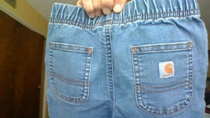 Carhartt 4T Denim Blue Jeans Elastic Waist 4-Pocket Good Condition Logo #ST8819B - Picture 1 of 21