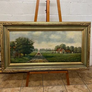 oil on canvas, signed T. C. Millin, landscape with path and wagon - Picture 1 of 8