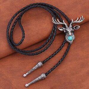 Rodeo Bolo Tie Western Cowboy Black Leather Necktie New Free Ship A529