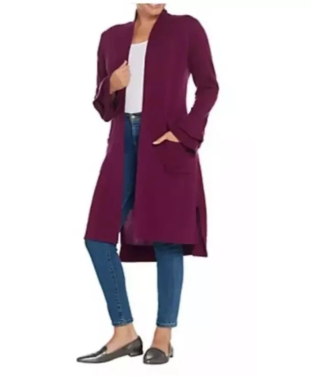 Cárdigan plumero Isaac Mizrahi 2 capas cachemir con volantes puño 1X Foto 1 de 4