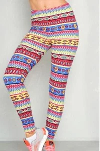 Womens Geo Tribal Multi Color Leggings, NWT, One Size (M) - Picture 1 of 2