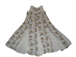 Vintage Starina Women’s Midi Flared Dress Small Ivory & Purple Floral Sundress - Picture 1 of 3