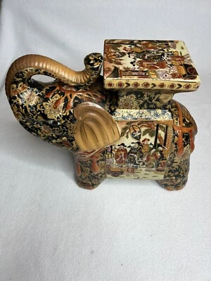 Figura Elefante Chinoiserie Cerámica Esmaltada De Colección Hollywood Regencia Planta Soporte Foto 1 de 4