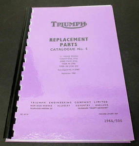Replacement Parts Catalog manual mini book 1964 500 Triumph 3TA 5TA T90 T100 - Bild 1 von 2