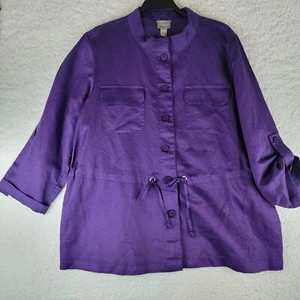 Chicos 3 Anorak Jacke Damen XL Leinenmischung lila leicht Utility - Bild 1 von 10