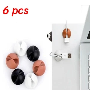 6 Cable Clip Desk Tidy Winder Earphone Organizer Wire USB Charger Holder Clips - Picture 1 of 4
