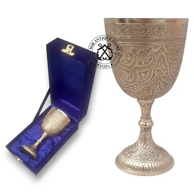 Cáliz de vino de latón hecho a mano copa de diseño artesanal artesanal vidrio con caja Foto 1 de 4