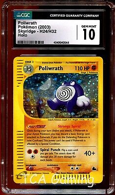 CGC 10 GEM MINT Poliwrath H24/H32 HOLO RARE Skyridge Pokemon Card 044